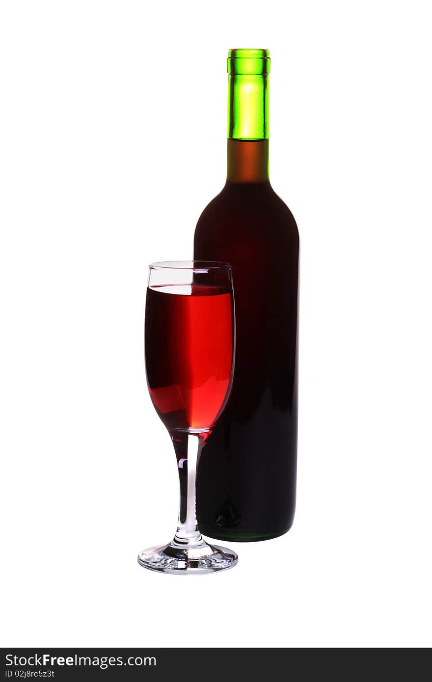 Glass and bottle of wine. Isolated object on a white background