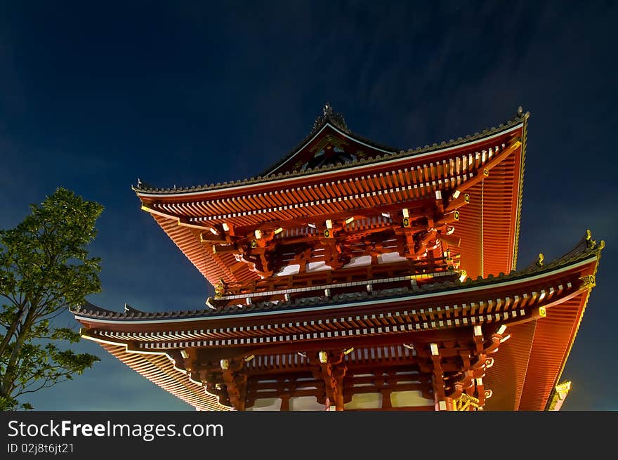 Sensoji Buddhist temple at night