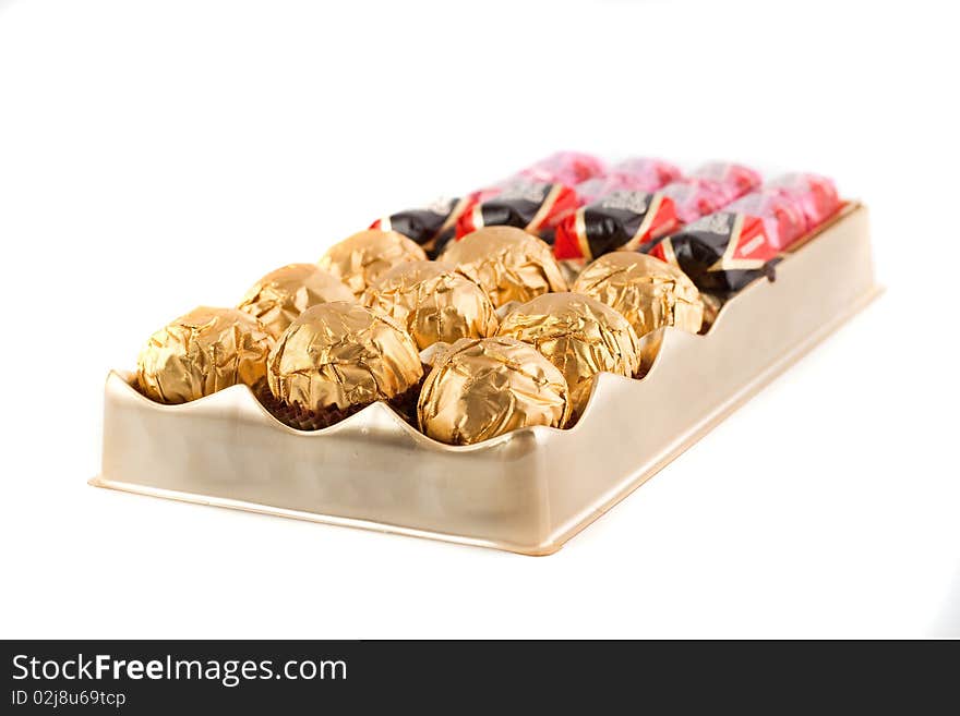 Chocolate box, silvery, white background