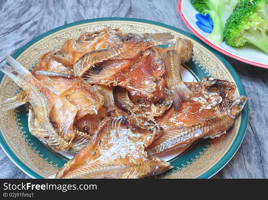 Small fish fried on the dish