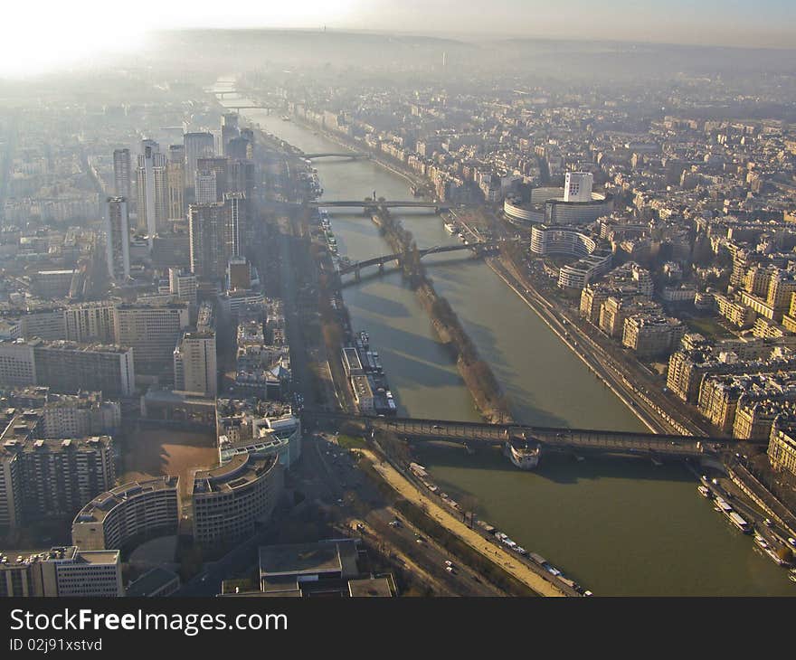 Paris, France panoramic view from Eiffel Tour on a beautiful December day. Paris, France panoramic view from Eiffel Tour on a beautiful December day.