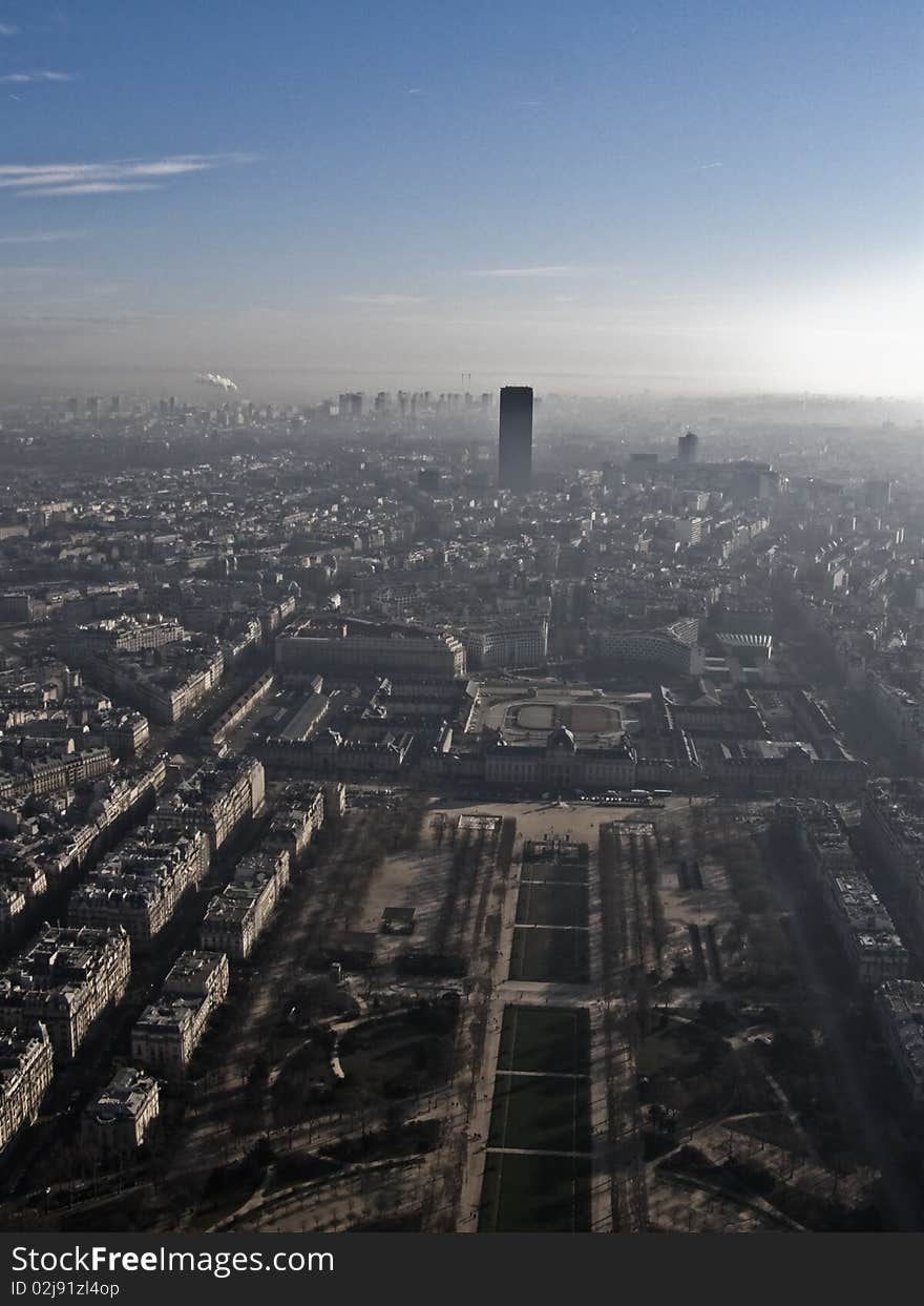 Paris, France panoramic view from Eiffel Tour on a beautiful December day. Paris, France panoramic view from Eiffel Tour on a beautiful December day.