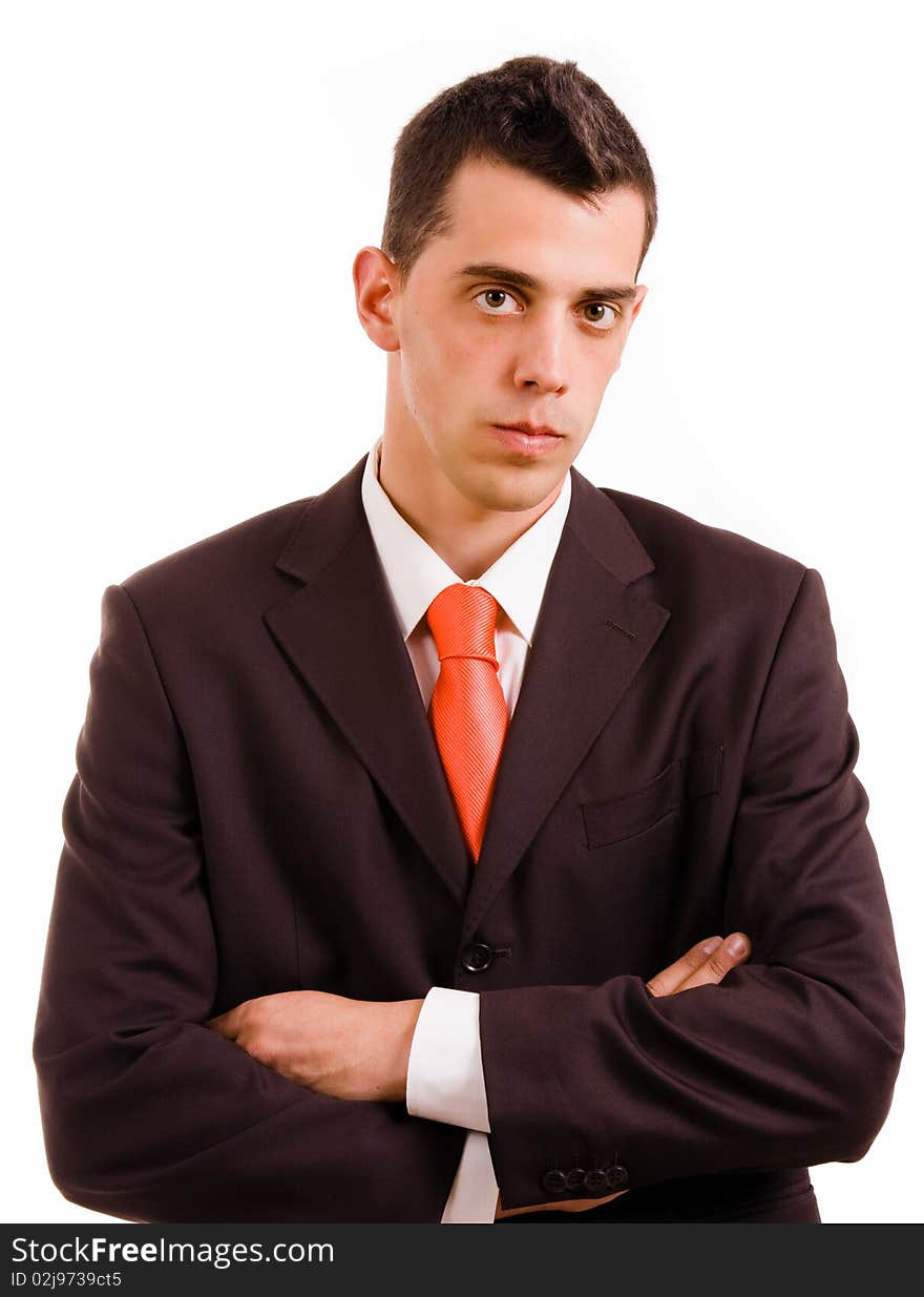 Portrait of a young business man isolated on white background