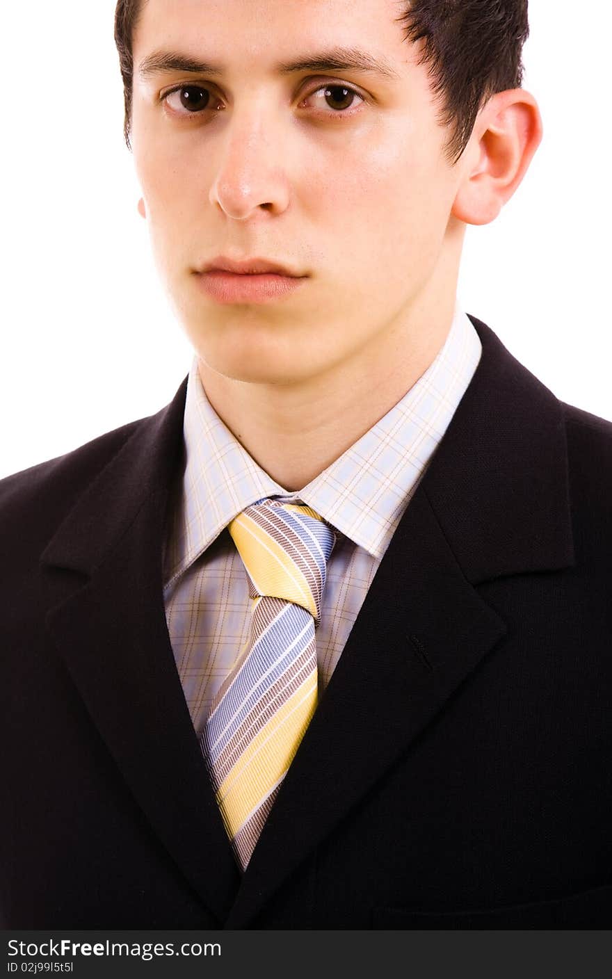 Close up portrait of young business man, isolated on white