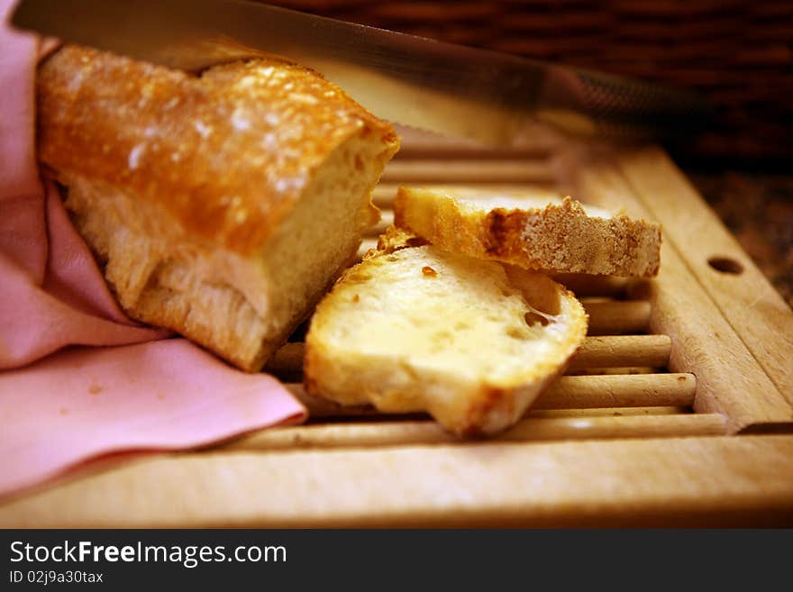 Slices of bread on chopping board