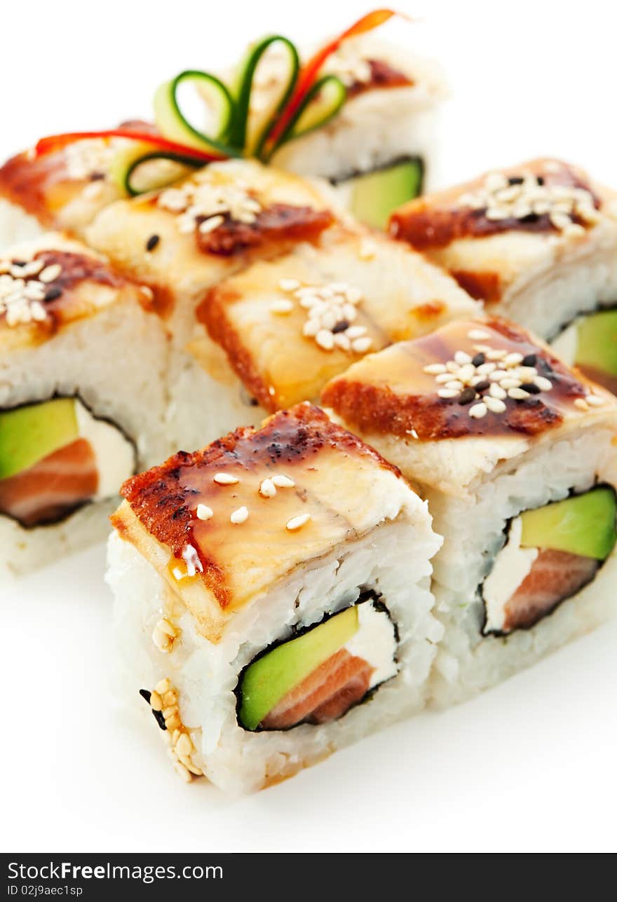 Salmon and Smoked Eel Maki Sushi