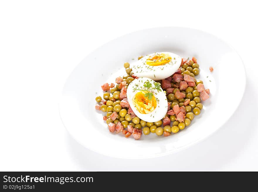 Egg dish with ham and peas