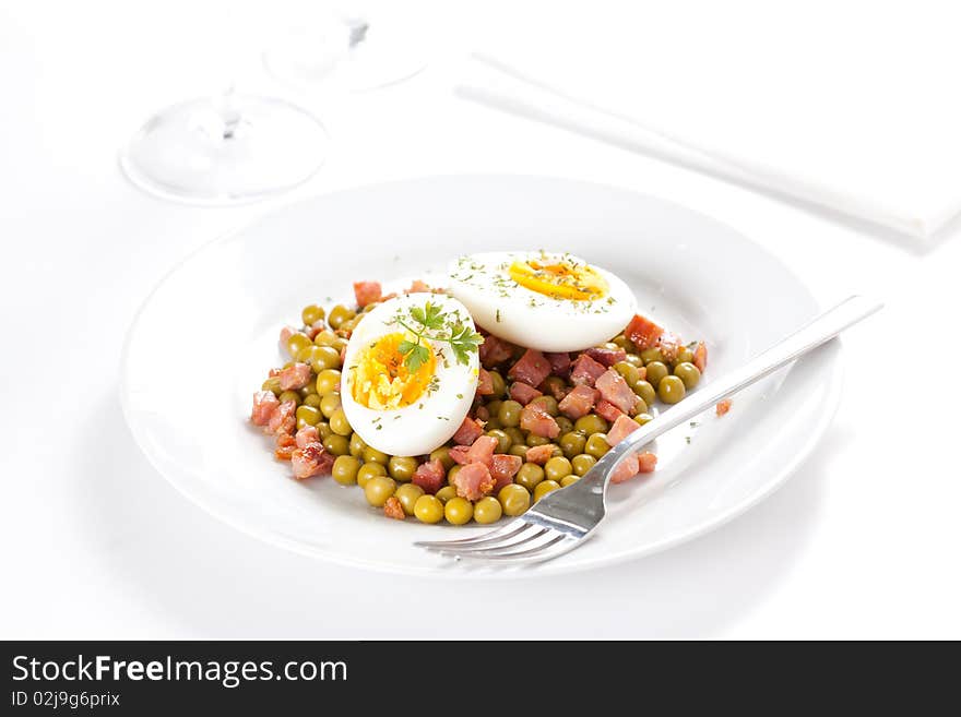 Egg dish with ham and peas