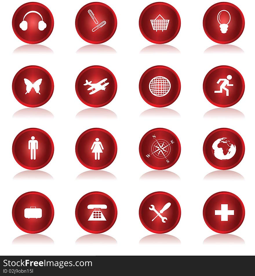 Red web buttons collection with shadows