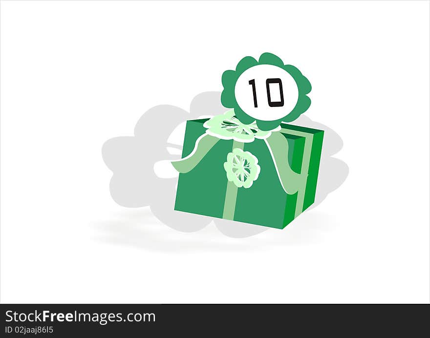 Green gift parcel with the number ten. Green gift parcel with the number ten.