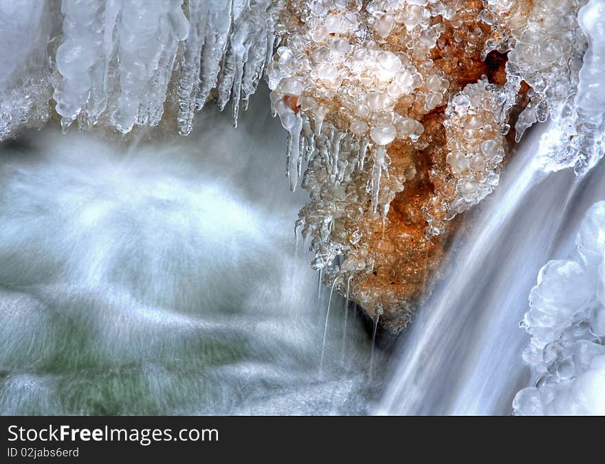 Little waterfall and needle ice