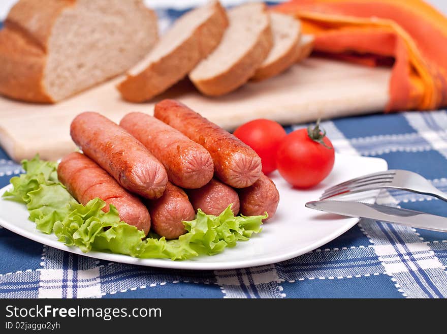 A Plate with hot sausages