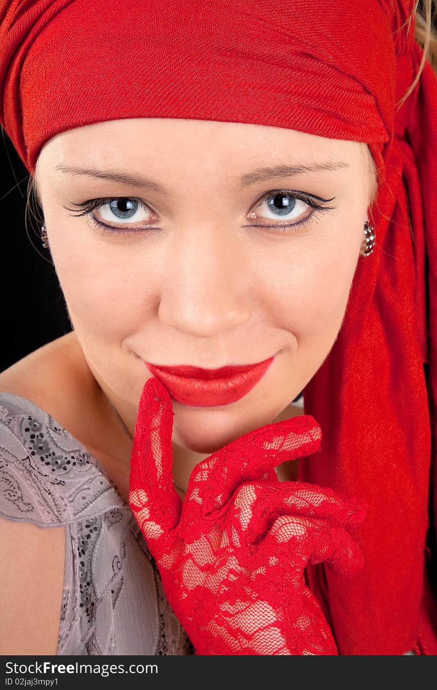 Portrait of a young girl in red color. Portrait of a young girl in red color