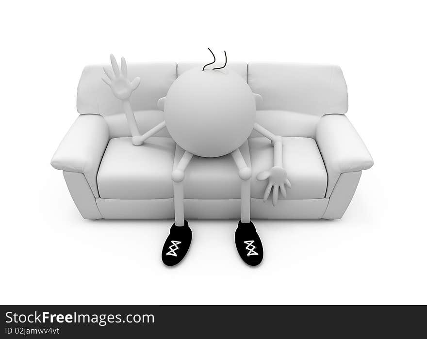 3D the character sits on a sofa. 3D an illustration