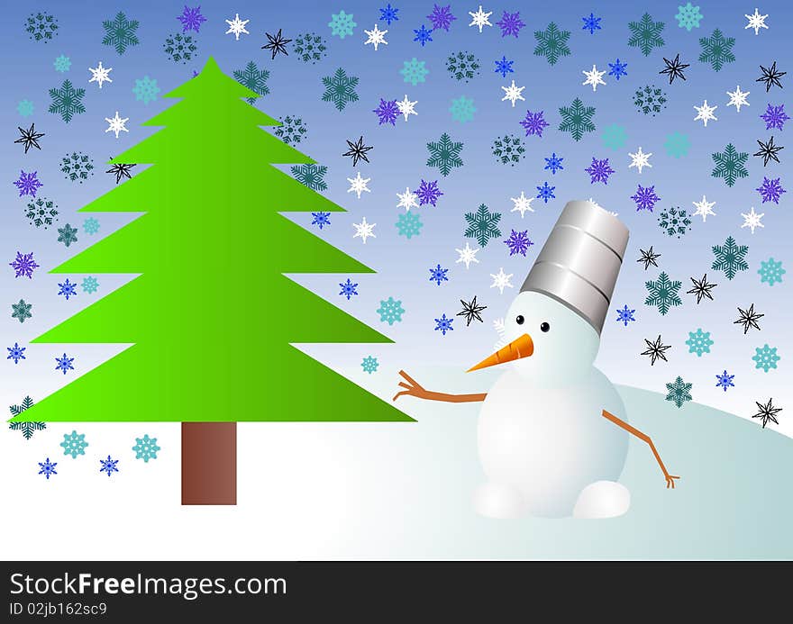 Illustration vector of christmas tree and snowman