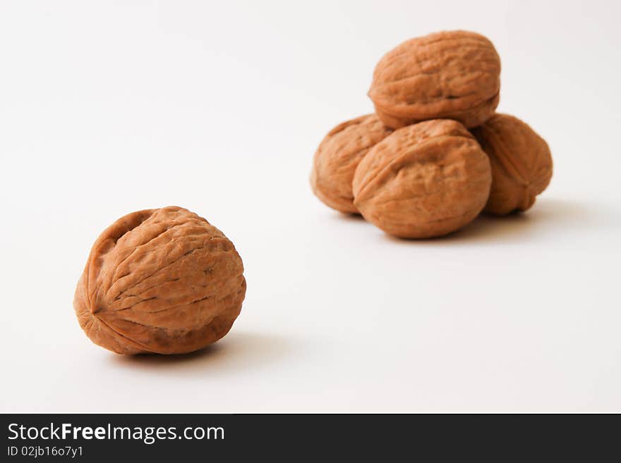 Walnuts close up isolated on white background