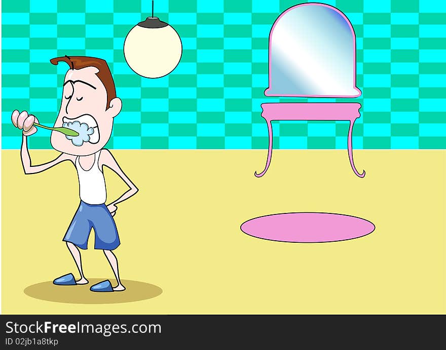 Illustration vector background of brushing teeth man in the bathroom in the morning routine concept. Illustration vector background of brushing teeth man in the bathroom in the morning routine concept