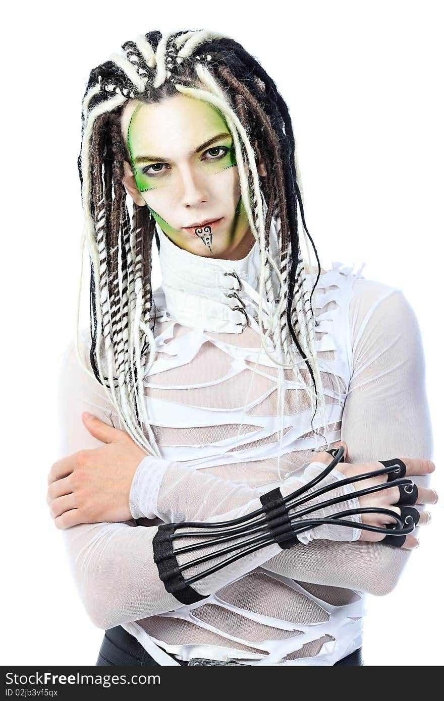 Shot of a futuristic young man with wires. Isolated over white background. Shot of a futuristic young man with wires. Isolated over white background.