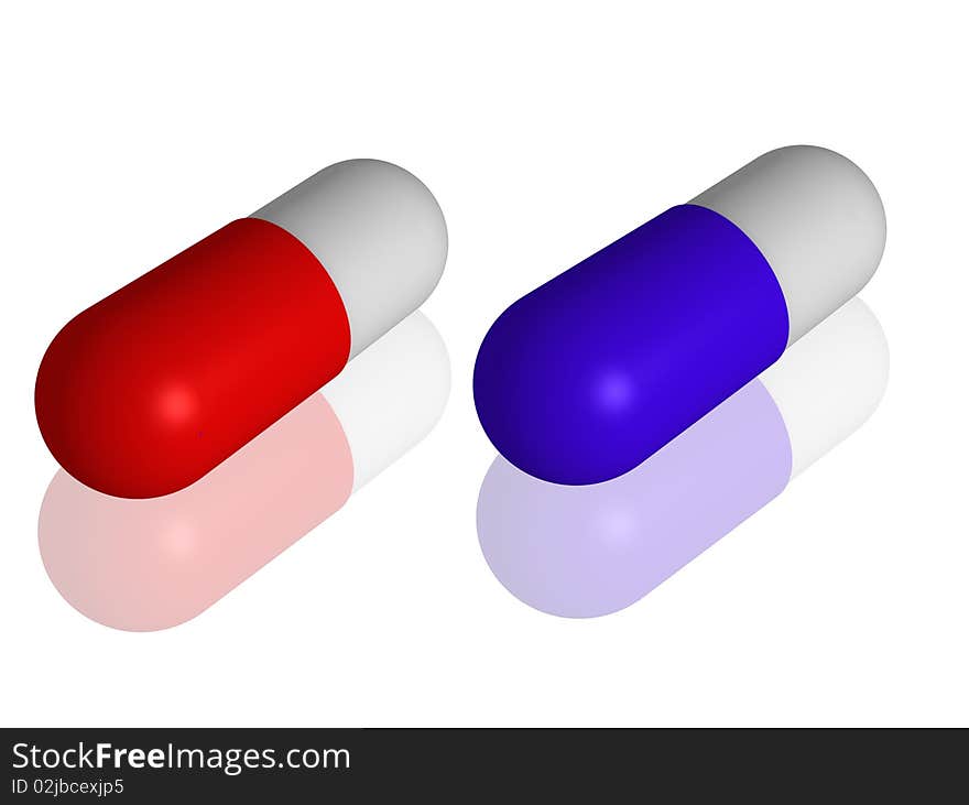 Capsules 3d blue and red