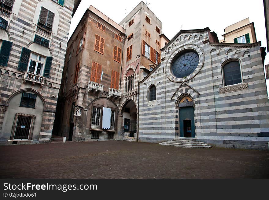 Small square in historic centre of Genoa