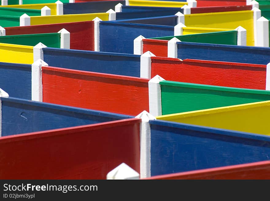 Colorful playground labyrinth from wooden panels closeup