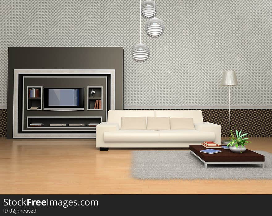 Interior of a room with a sofa. Interior of a room with a sofa