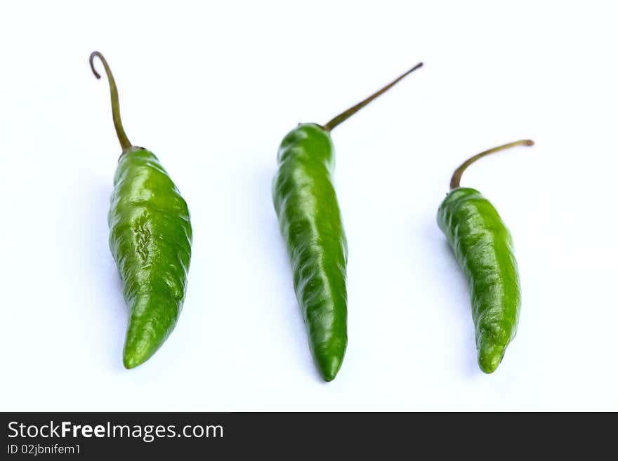 Three green chilli lined up