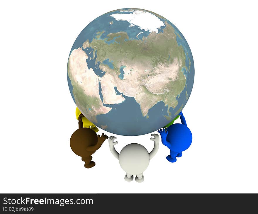 Group of smileys supported the Globe. Concept render. Group of smileys supported the Globe. Concept render