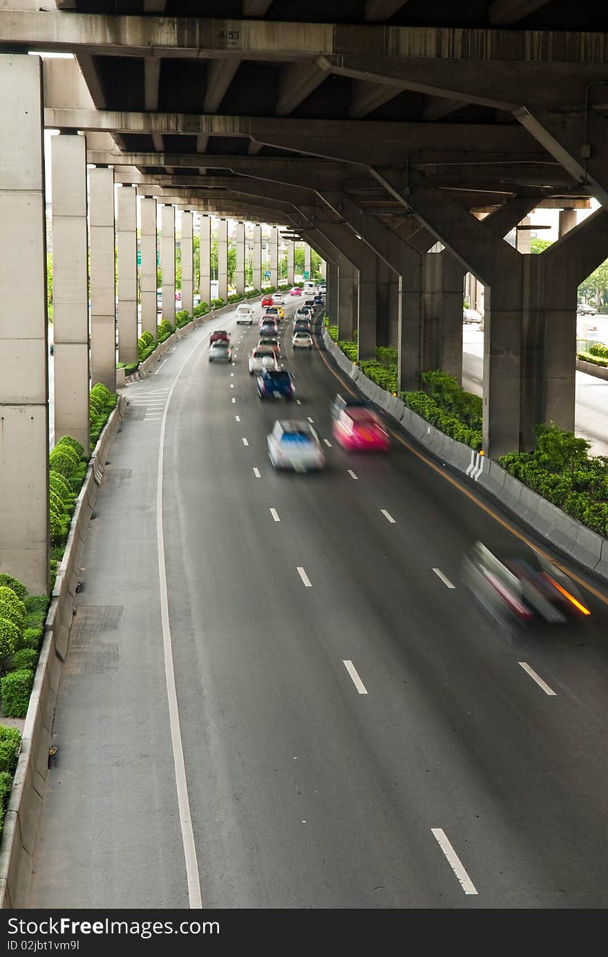 Road under the highway in bangkok. Road under the highway in bangkok