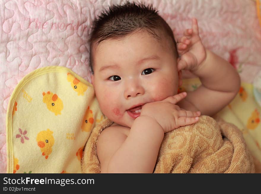 Lovely chinese baby just have a warm bath. Lovely chinese baby just have a warm bath