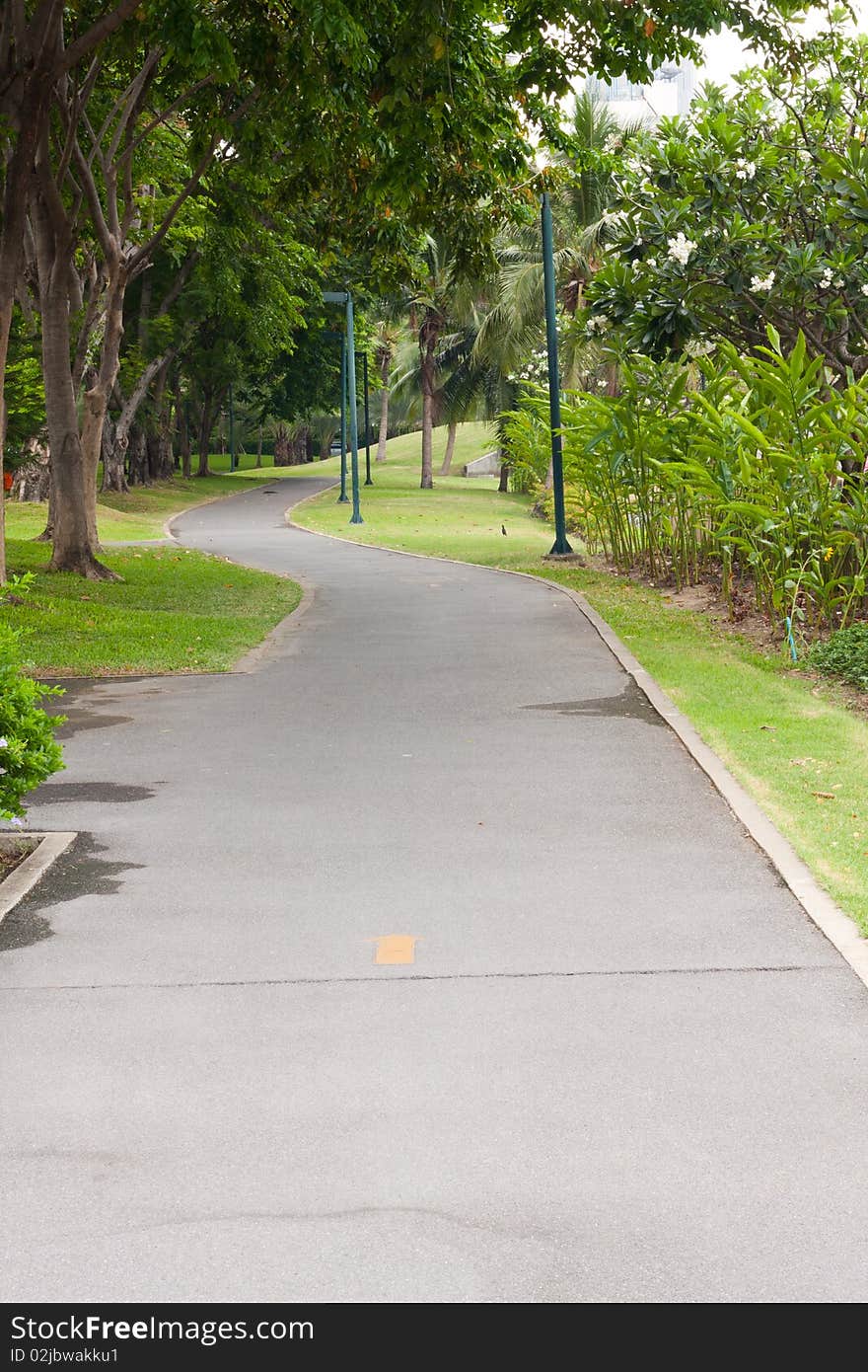 Curve sidewalk in the park,sidewalk around the park