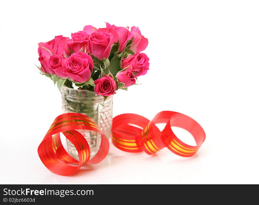 Pink roses on a white background