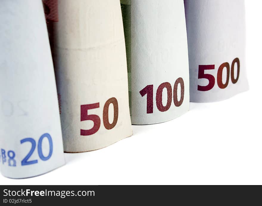 Euro banknotes money on white background