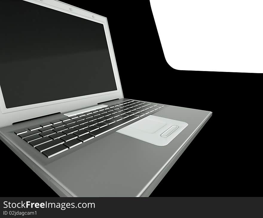 3d laptop computer on black and white background. 3d laptop computer on black and white background