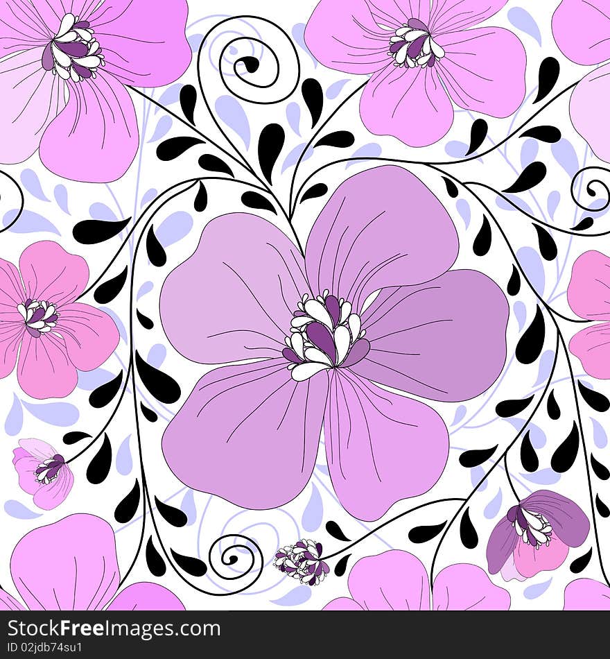 Seamless floral pattern with curls and leaves. Seamless floral pattern with curls and leaves