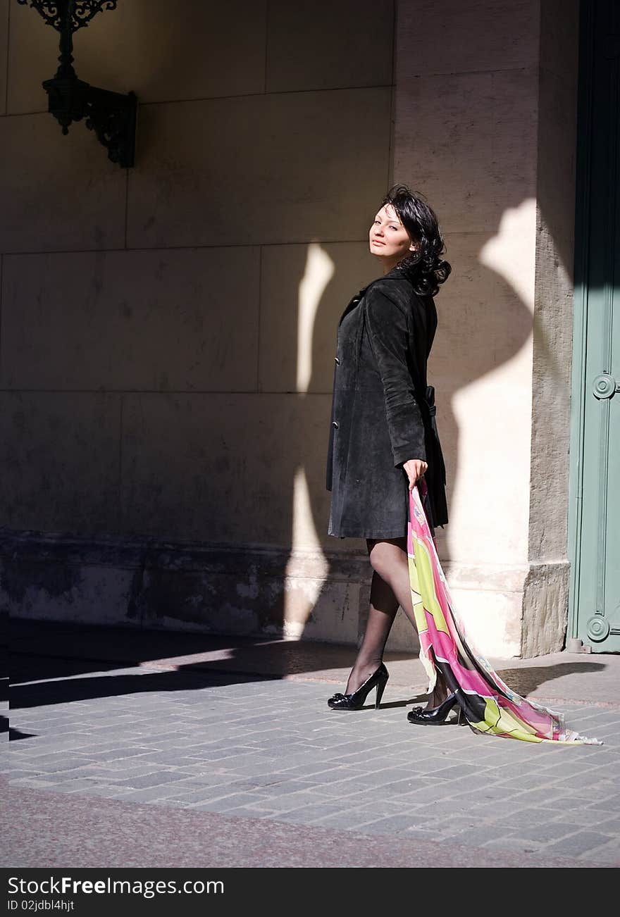 Beautiful italian woman with a waving handkerchief. Beautiful italian woman with a waving handkerchief