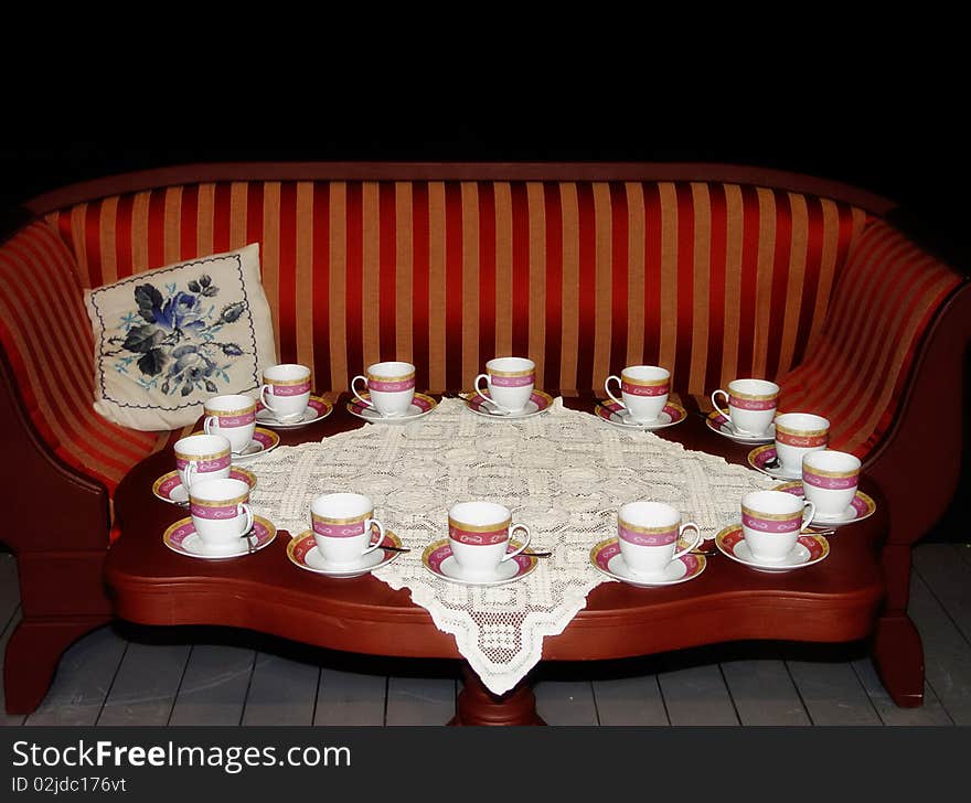 Luxurious interior in the aristocratic style with teacups. Luxurious interior in the aristocratic style with teacups