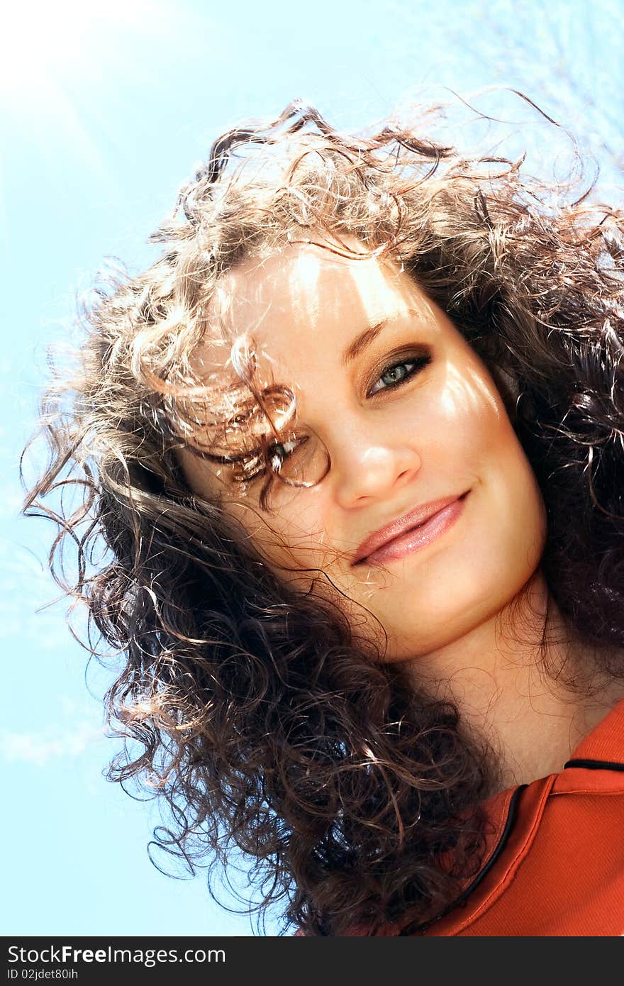 Portrait Of Lady On Sky Background