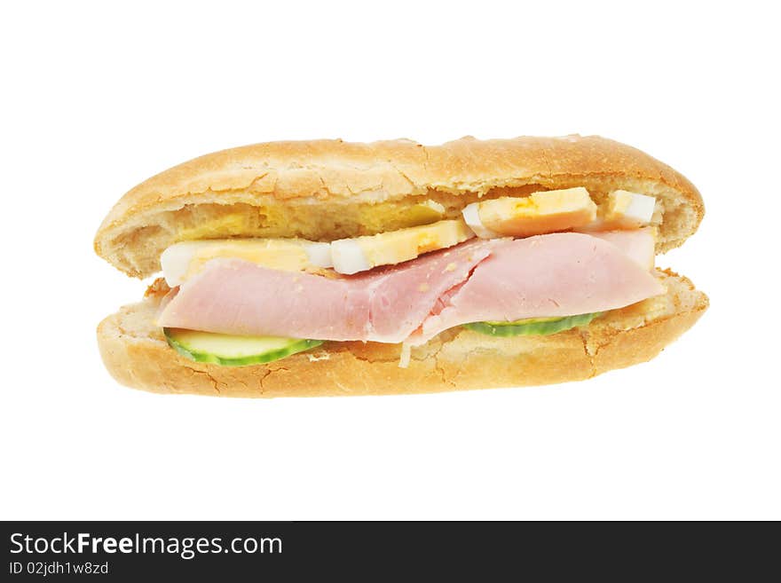 Ham egg and salad roll isolated on white. Ham egg and salad roll isolated on white
