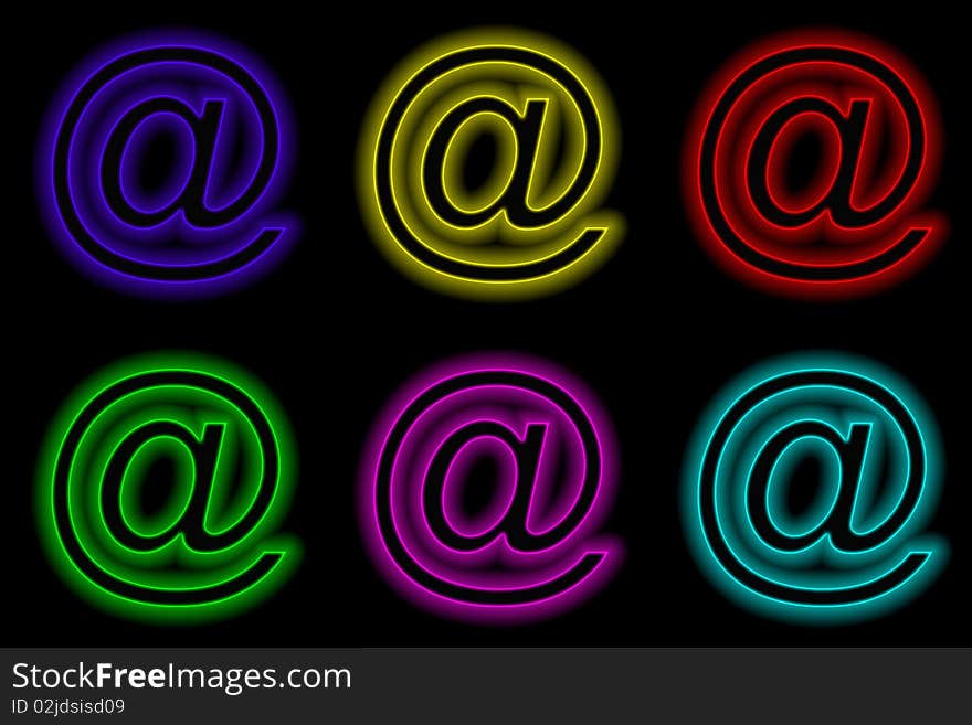 Neon style. six icons placed on a black background. Neon style. six icons placed on a black background