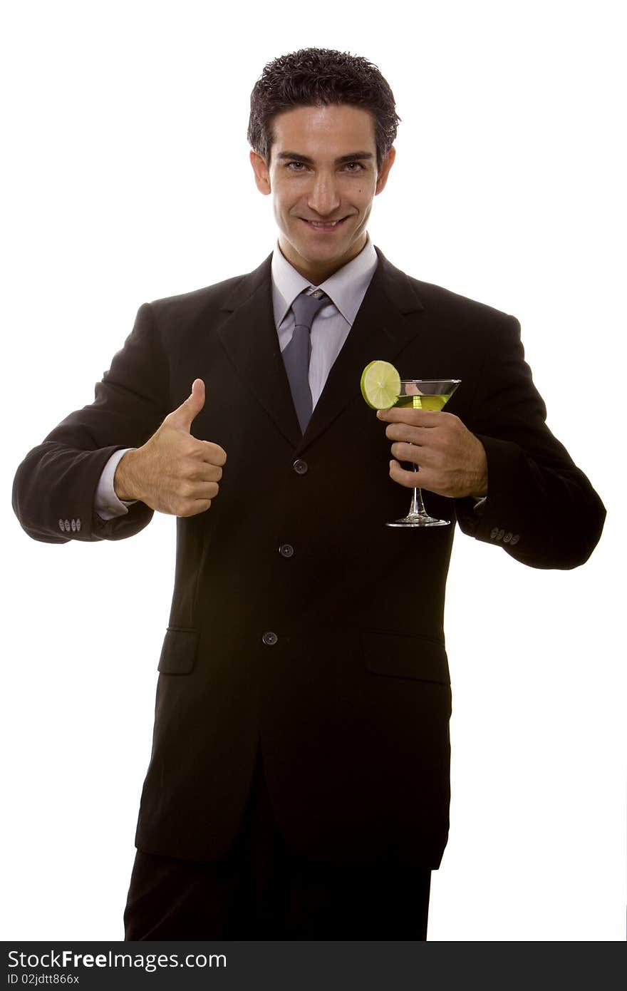 Successful businessman doing a thumbs up hand gesture