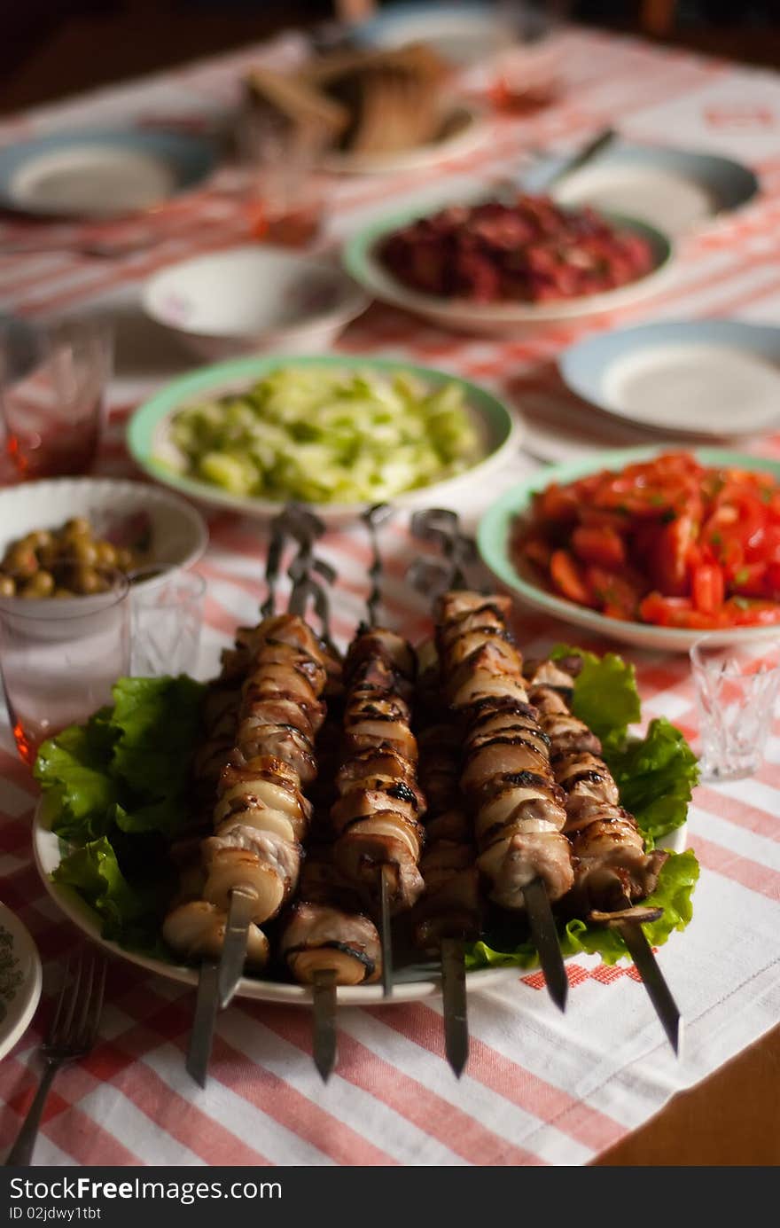 Shashlik on the table