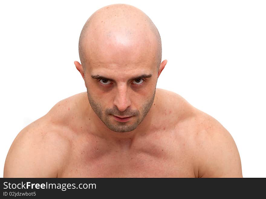 Muscular body builder man on white