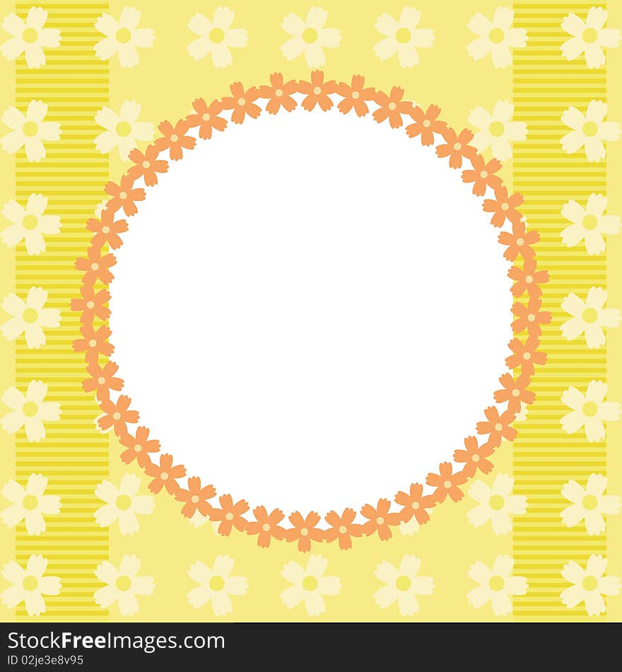 Frame with flowers on yellow background