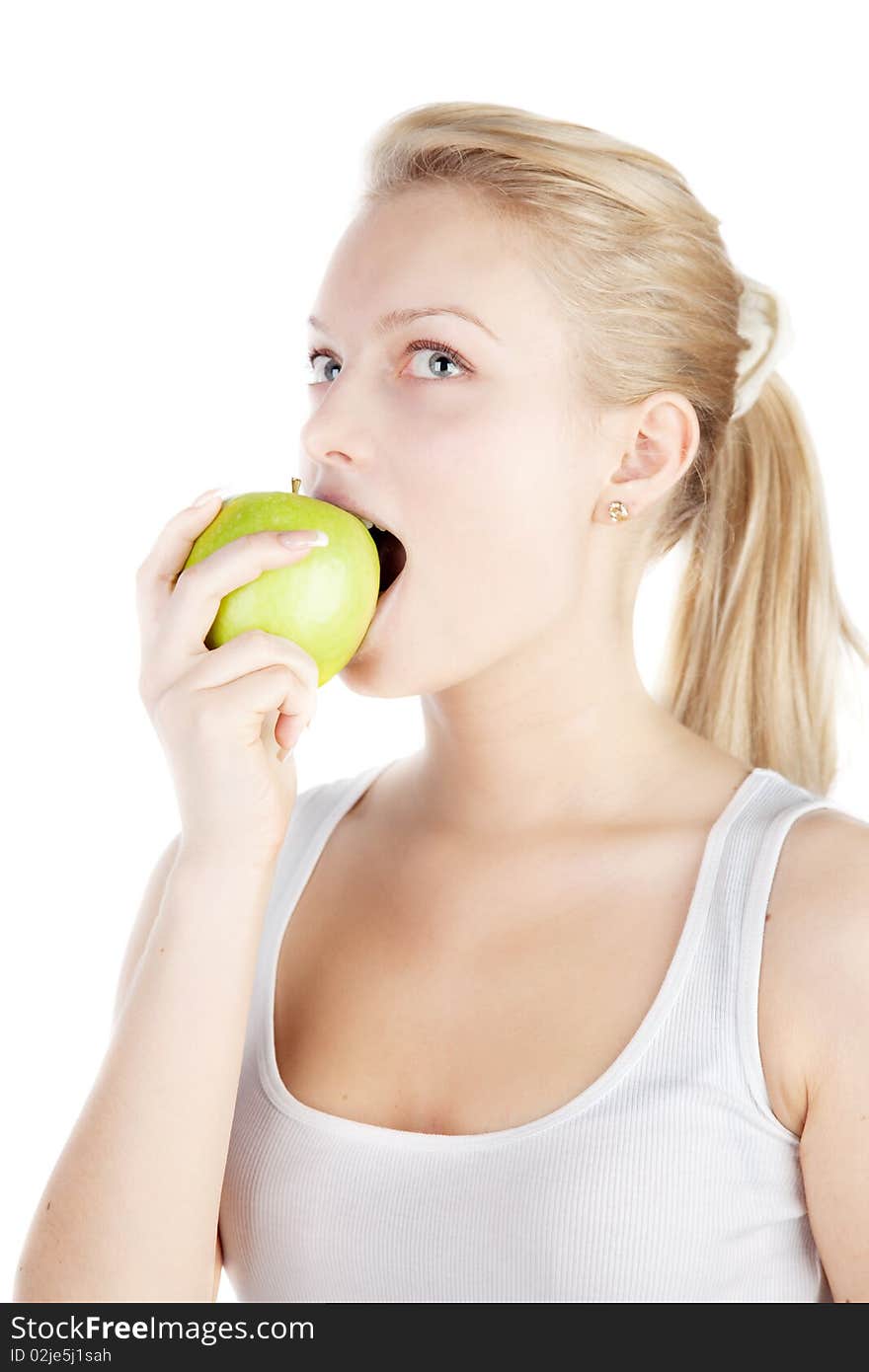 Young blonde with apple