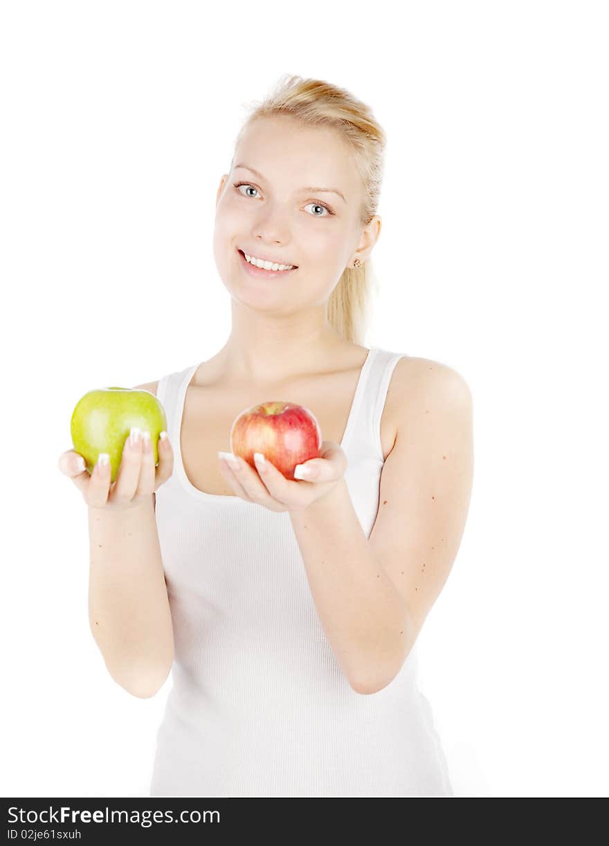 Young blonde with apples