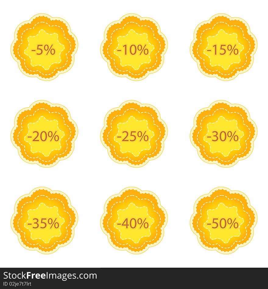 A set of floral discount labels in orange color isolated on white background , illustration. A set of floral discount labels in orange color isolated on white background , illustration