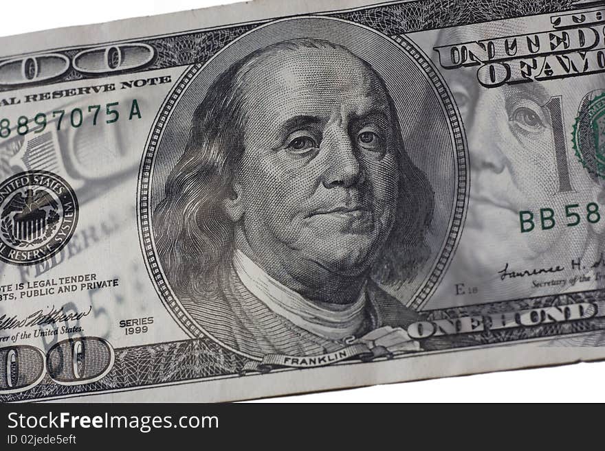 Abstract image of hundred dollars bil. Two faces of Benjamin Franklin in different angles. Abstract image of hundred dollars bil. Two faces of Benjamin Franklin in different angles