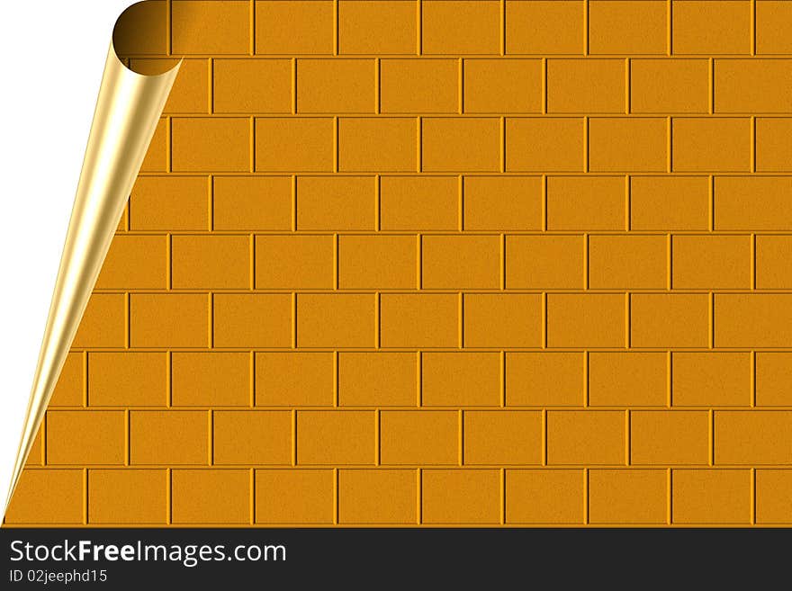 Brick wall - piece of paper with corner curl for background or template use