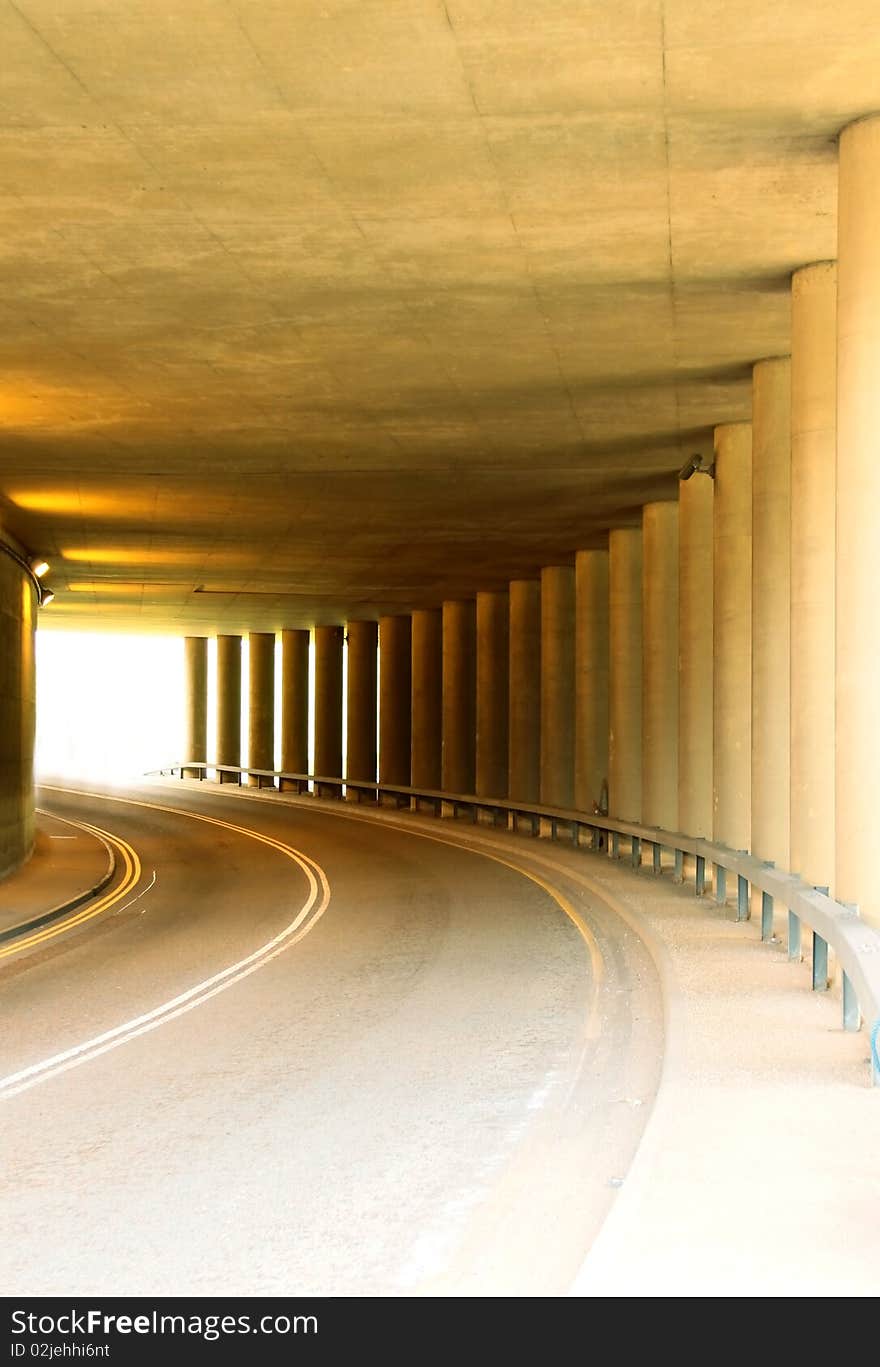 Under pathway leeding to the airport. Under pathway leeding to the airport